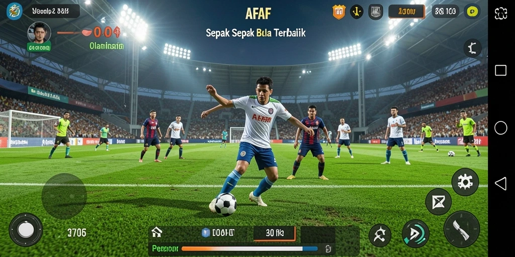 Tangkapan layar utama AFAF menampilkan aksi seru di lapangan sepak bola.