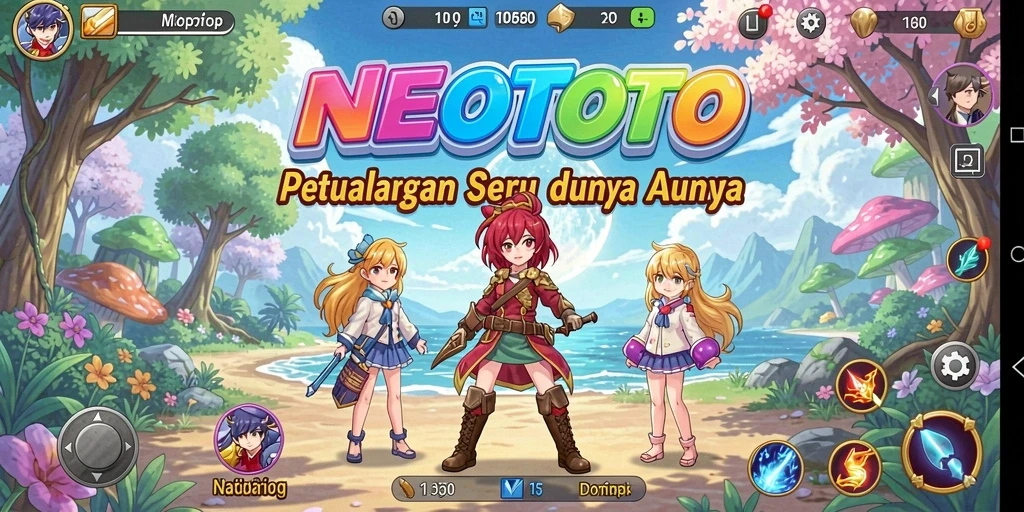 Tampilan utama gameplay NEOTOTO yang penuh aksi dan petualangan.