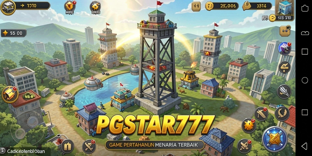 Screenshot gameplay <strong>PGSTAR777</strong> menampilkan aksi seru dalam menjaga menara dari musuh.