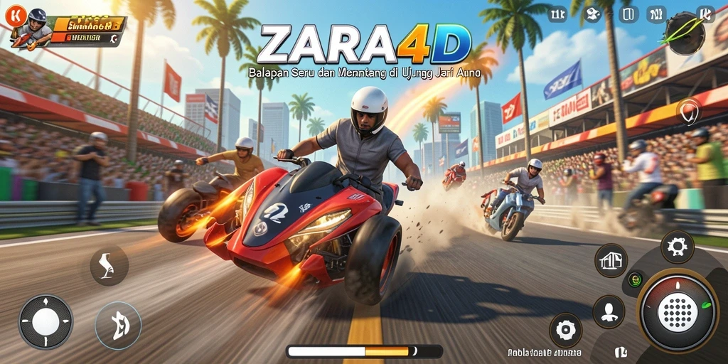 Screenshot gameplay ZARA4D menampilkan aksi balapan yang intens dan mengasyikkan.